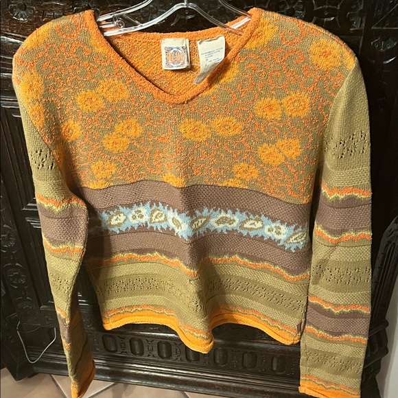 Oilily Sweaters - Oilily V-Neck Sweater - Orange and Brown Floral